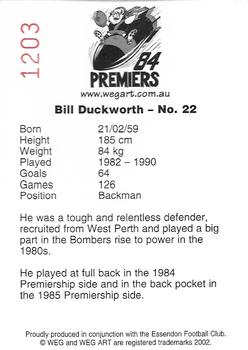 2002 Weg Art '84 Premiers #2 Bill Duckworth Back